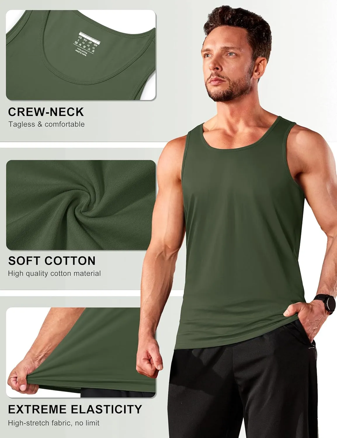 TACVASEN Men's Tank Top Cotton Moisture Wicking Muscle Shirt Summer Sleeveless Shirts Gym Workout Tank