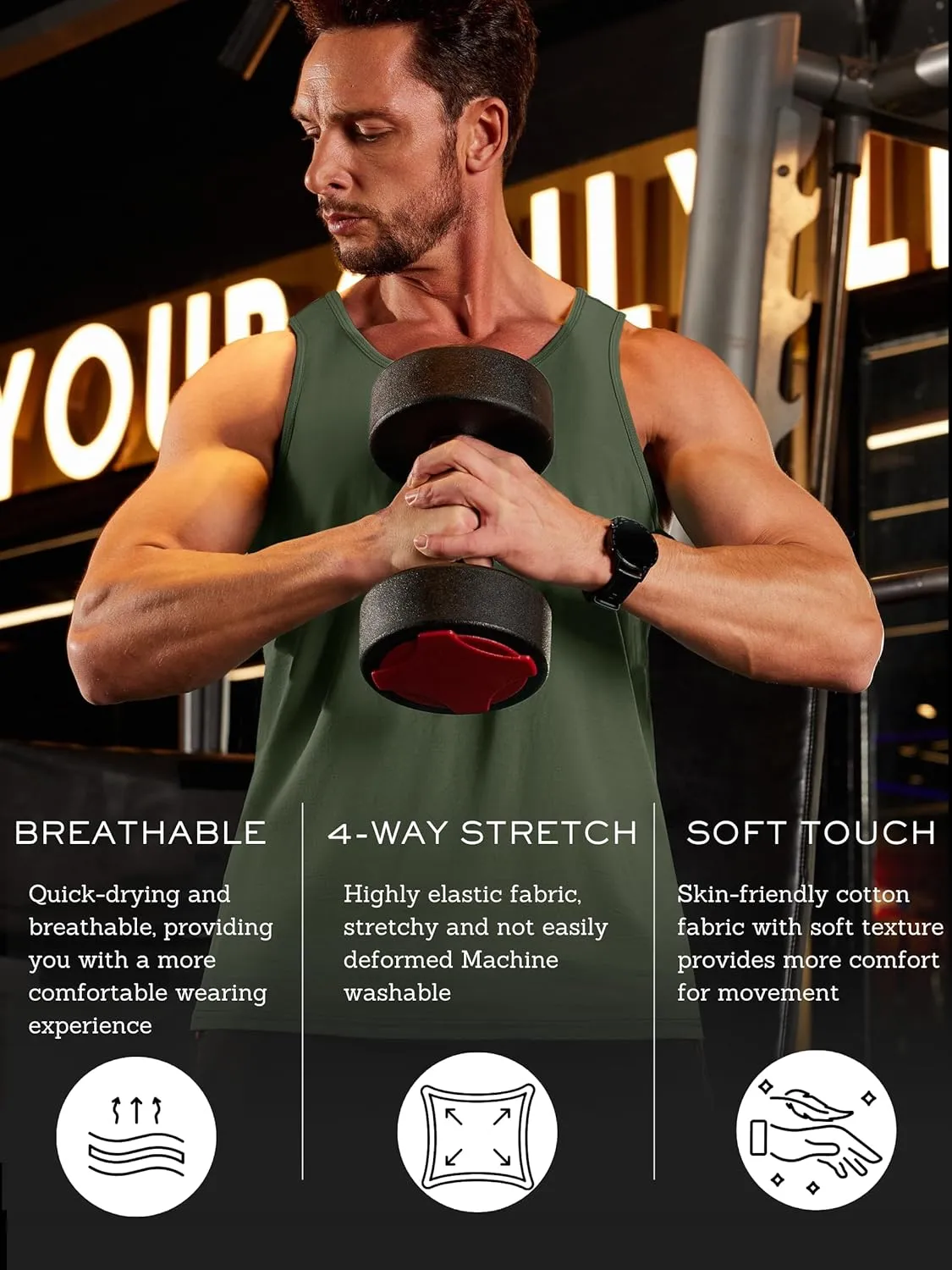 TACVASEN Men's Tank Top Cotton Moisture Wicking Muscle Shirt Summer Sleeveless Shirts Gym Workout Tank