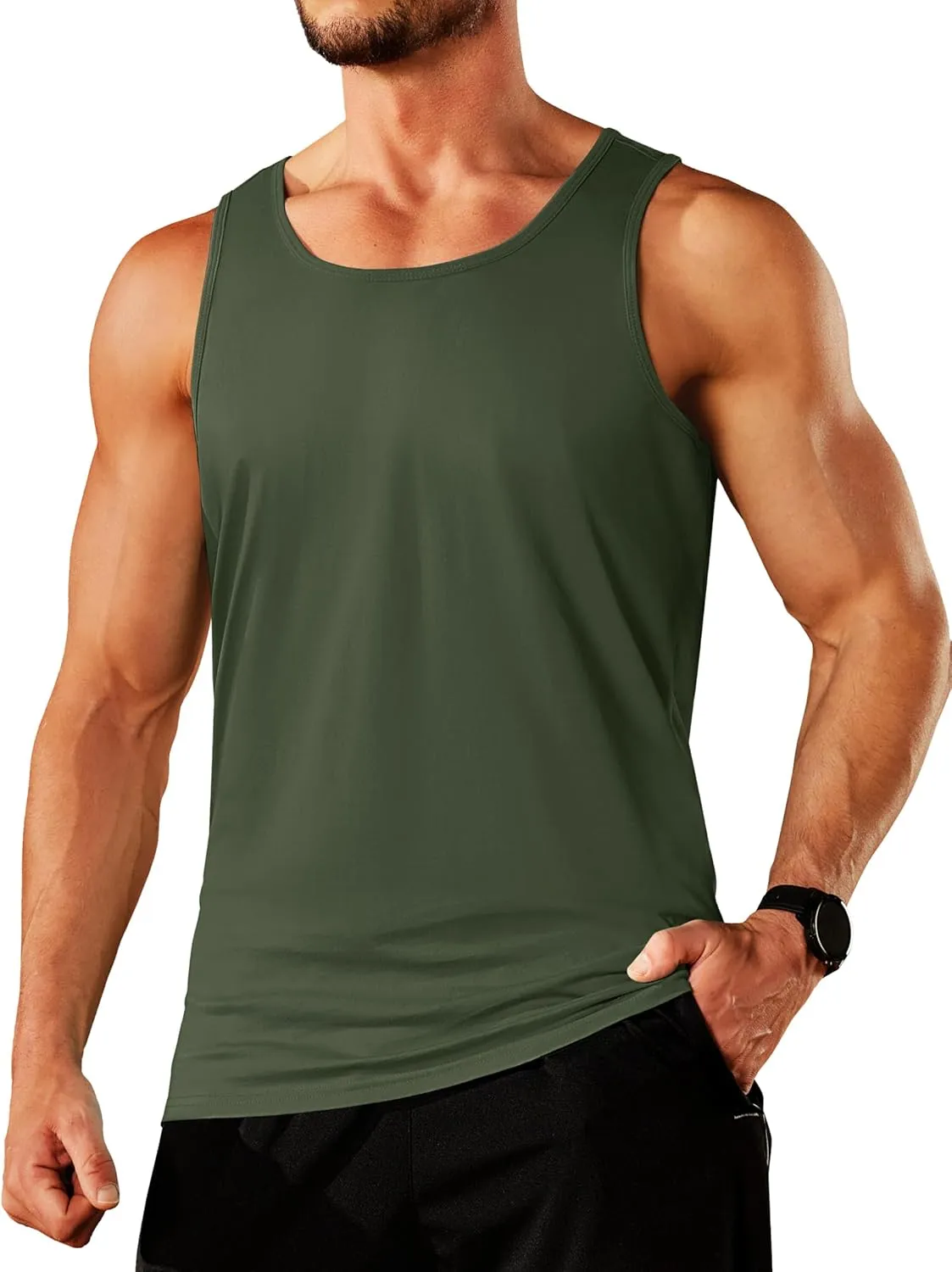 TACVASEN Men's Tank Top Cotton Moisture Wicking Muscle Shirt Summer Sleeveless Shirts Gym Workout Tank