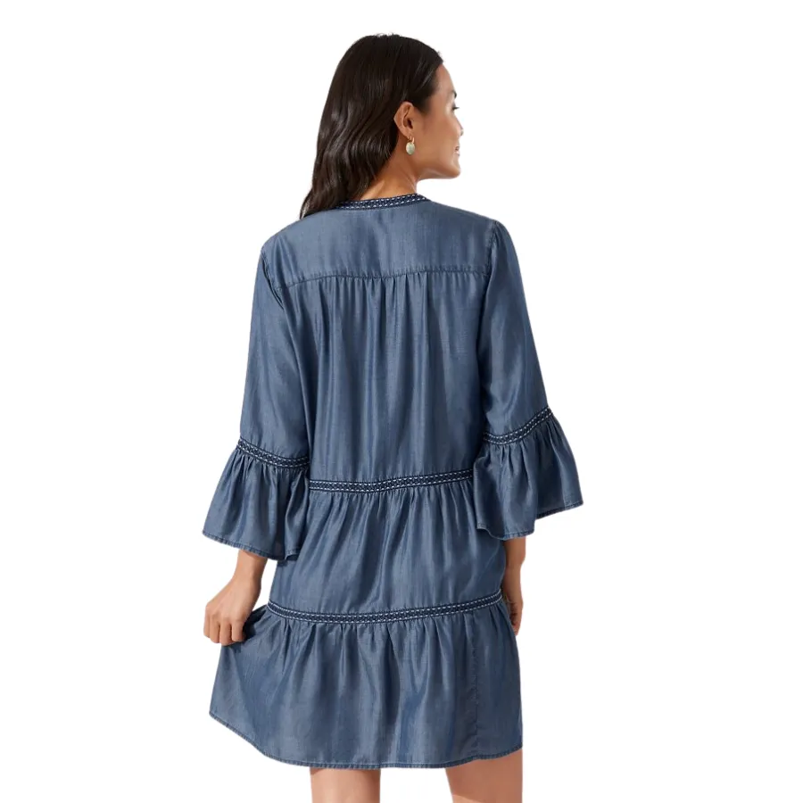 Tommy Bahama Embroidered Tier Dress SS500340 - Standalone Covers Chambray