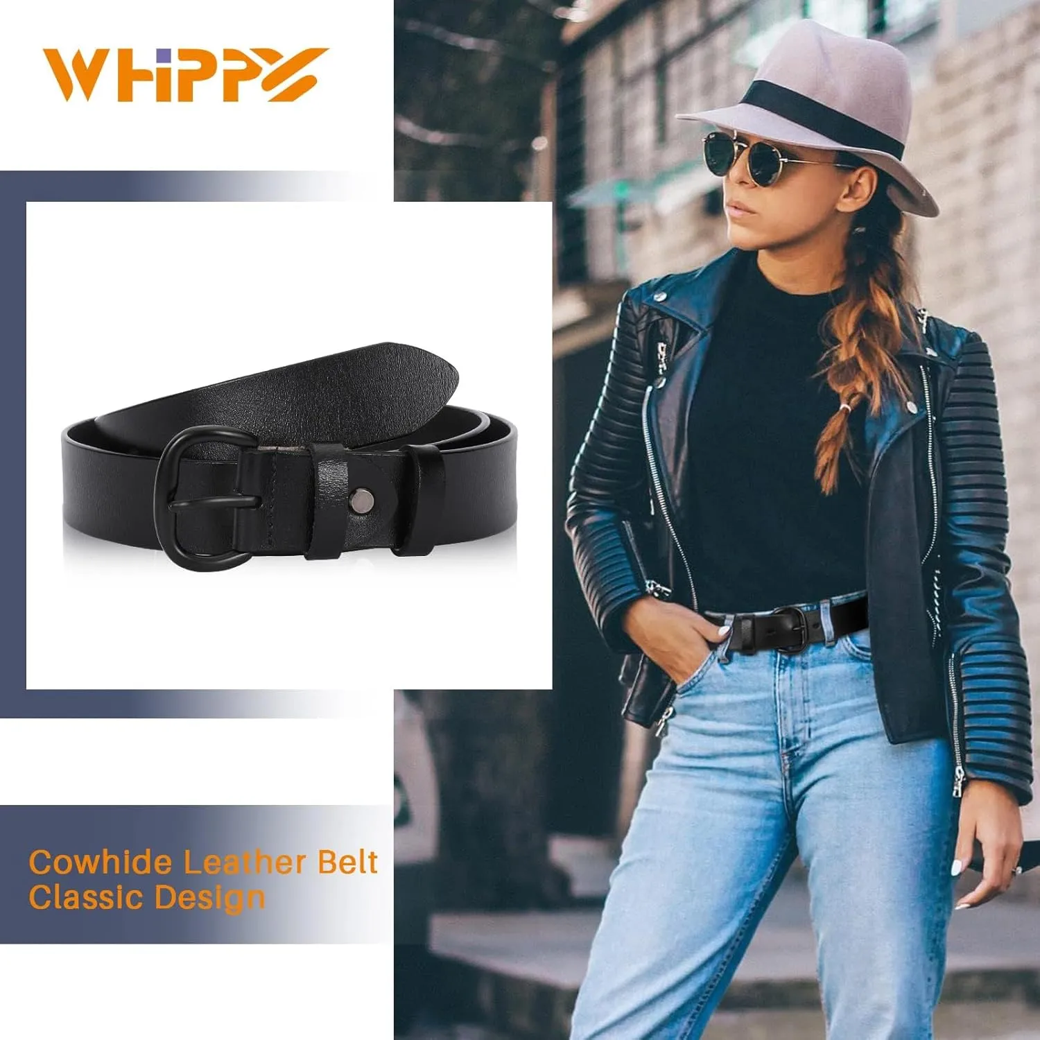 WHIPPY Women Leather Belt for Jeans Pants Dresses Black Ladies Waist Belt with Pin Buckle