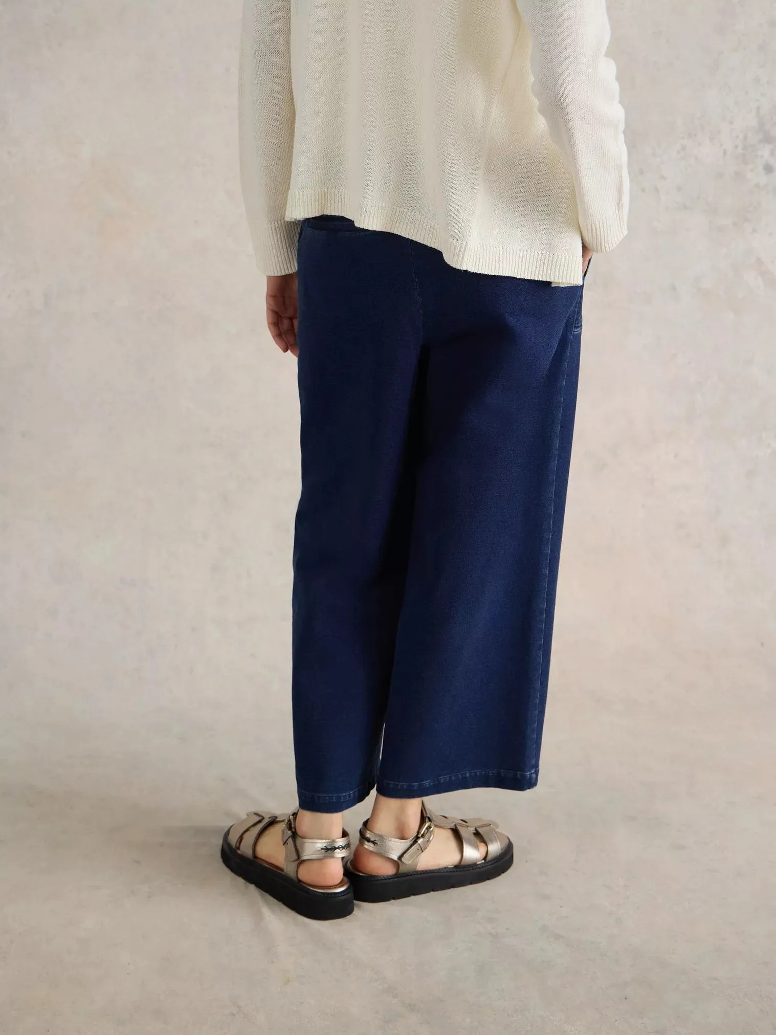 White Stuff Belle Jersey Wide Leg Crop in Dark Denim