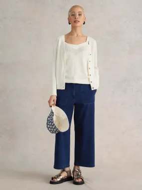 White Stuff Belle Jersey Wide Leg Crop in Dark Denim