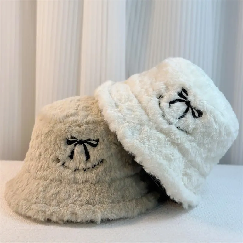 Winter Fisherman's Hat Foldable Warm Cold Hat Butterfly Knot Velvet Hat Pot Hat