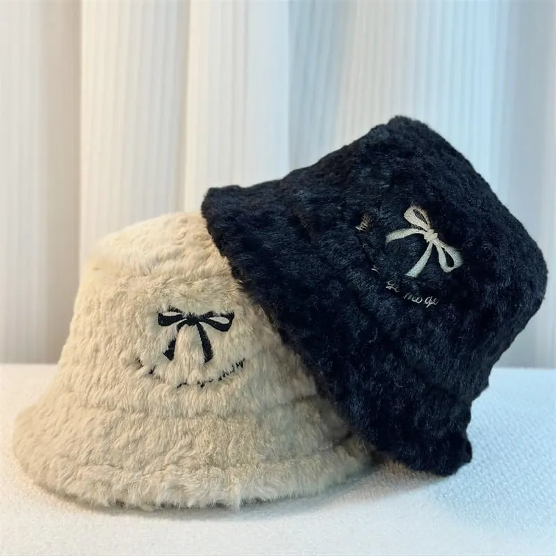 Winter Fisherman's Hat Foldable Warm Cold Hat Butterfly Knot Velvet Hat Pot Hat
