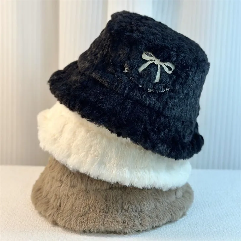 Winter Fisherman's Hat Foldable Warm Cold Hat Butterfly Knot Velvet Hat Pot Hat