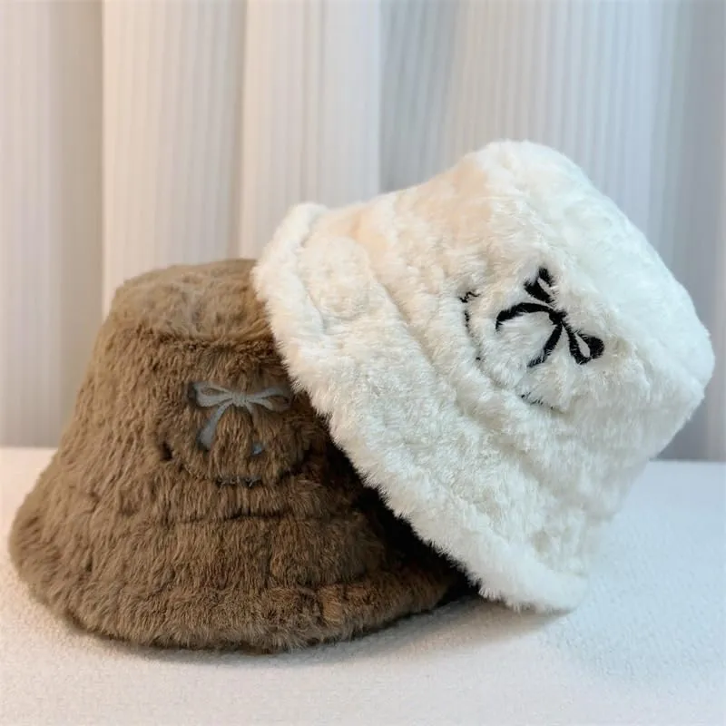 Winter Fisherman's Hat Foldable Warm Cold Hat Butterfly Knot Velvet Hat Pot Hat