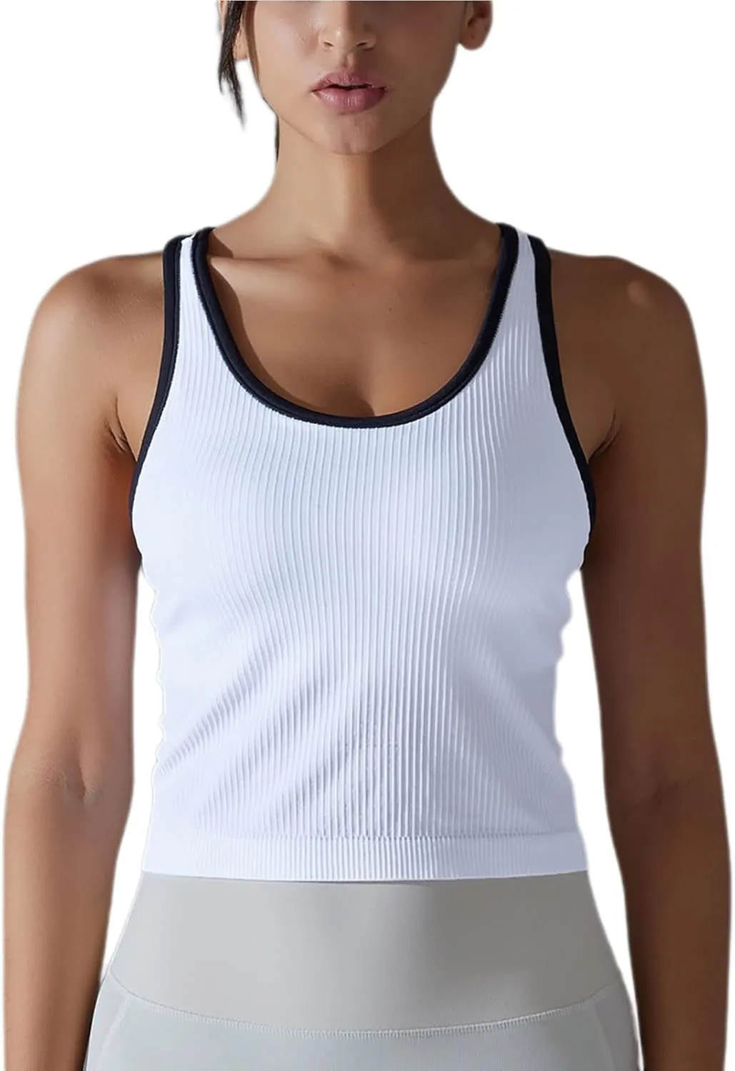 Women Athletic Workout Racerback Shirts, Summer Sleeveless Running Training Tank Tops Elastic Ribbed Slim Fit Clothes