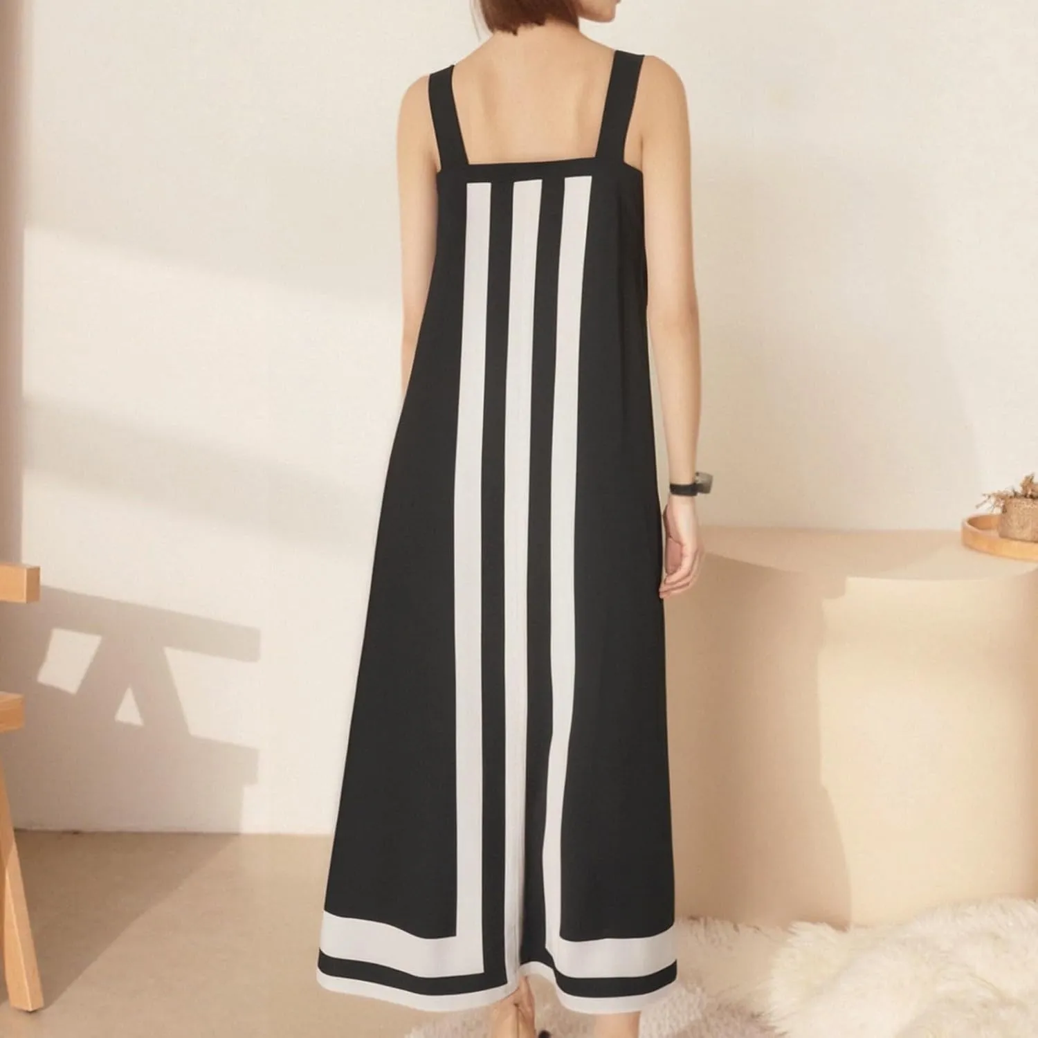 Women Boho Floral Dress Summer Color Block Maxi Beach Vacation Overall Dress Coverups Sleeveless Tank Dress