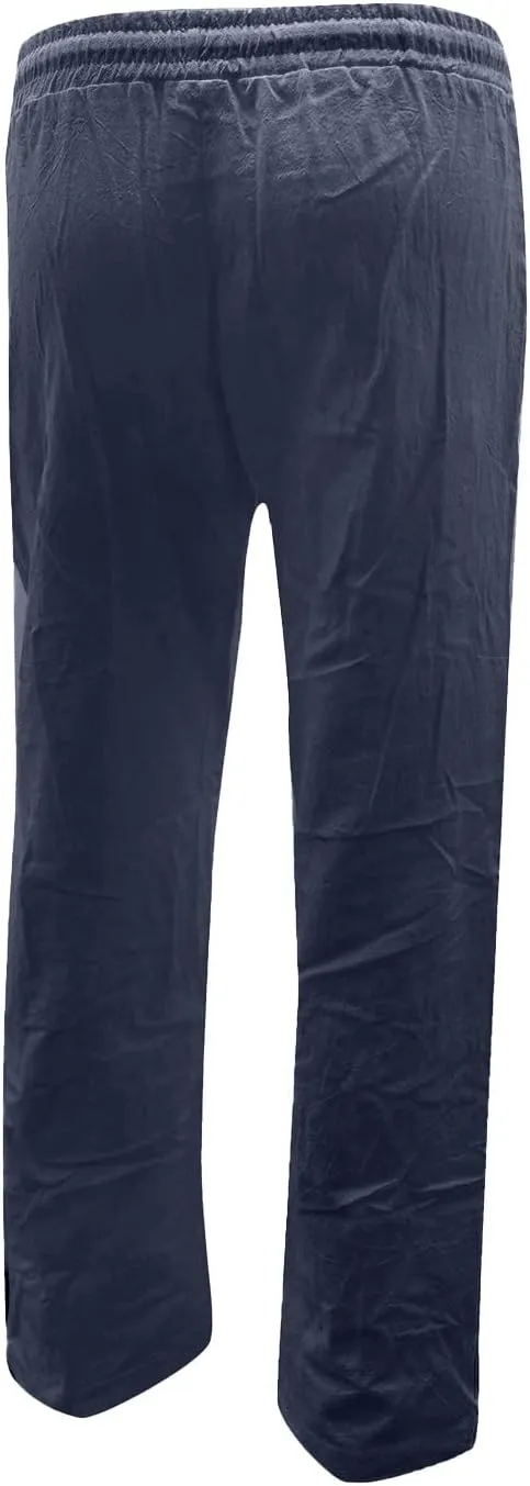 Women Cotton Linen Summer Drawstring Pant Trousers Elastic Waisted Baggy Stretchy Slim-Fit Palazzo Pants Trendy