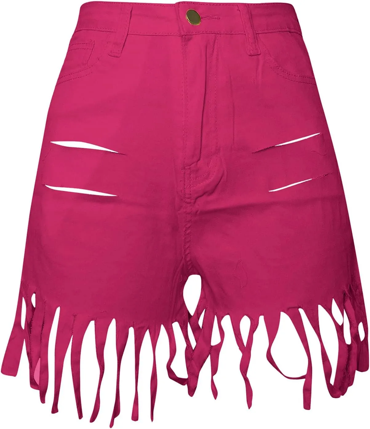 Women High Waisted Skinny Stretchy Denim Shorts Casual Summer Frayed Raw Hem Distressed Ripped Short Jeans