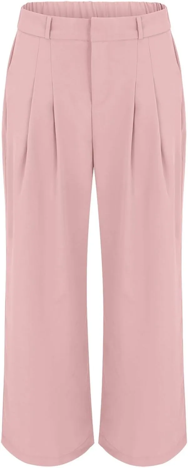 Women Linen Summer Drawstring Palazzo Lounge Pants High Waist Stretchy Slim Fit Trousers Work Business