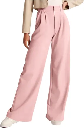 Women Linen Summer Drawstring Palazzo Lounge Pants High Waist Stretchy Slim Fit Trousers Work Business