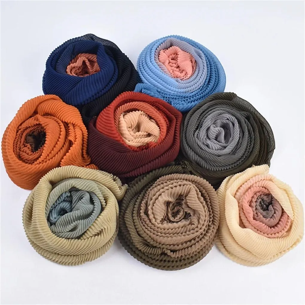 Women Patchwork Long Scarf Lightweight Breathable Pleated Wrapped Shawl Wraps