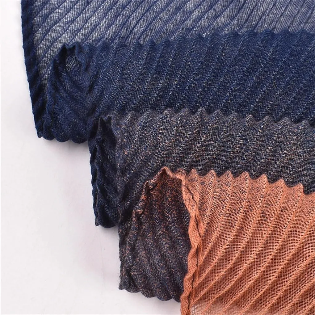 Women Patchwork Long Scarf Lightweight Breathable Pleated Wrapped Shawl Wraps