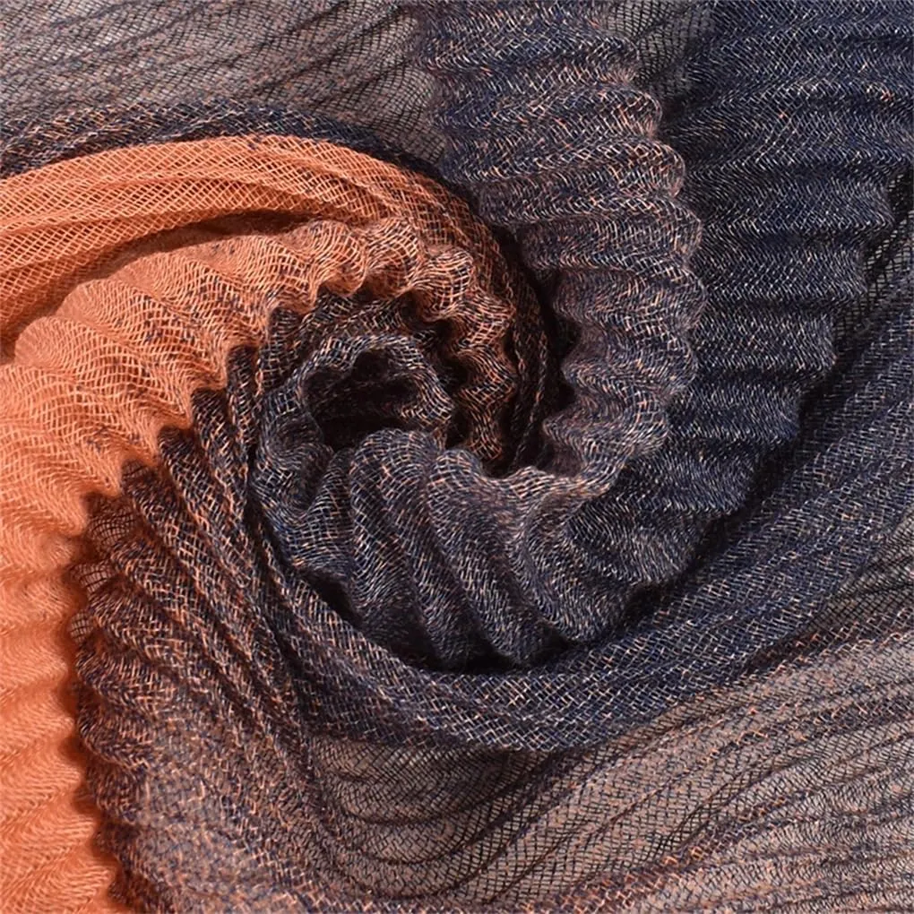 Women Patchwork Long Scarf Lightweight Breathable Pleated Wrapped Shawl Wraps
