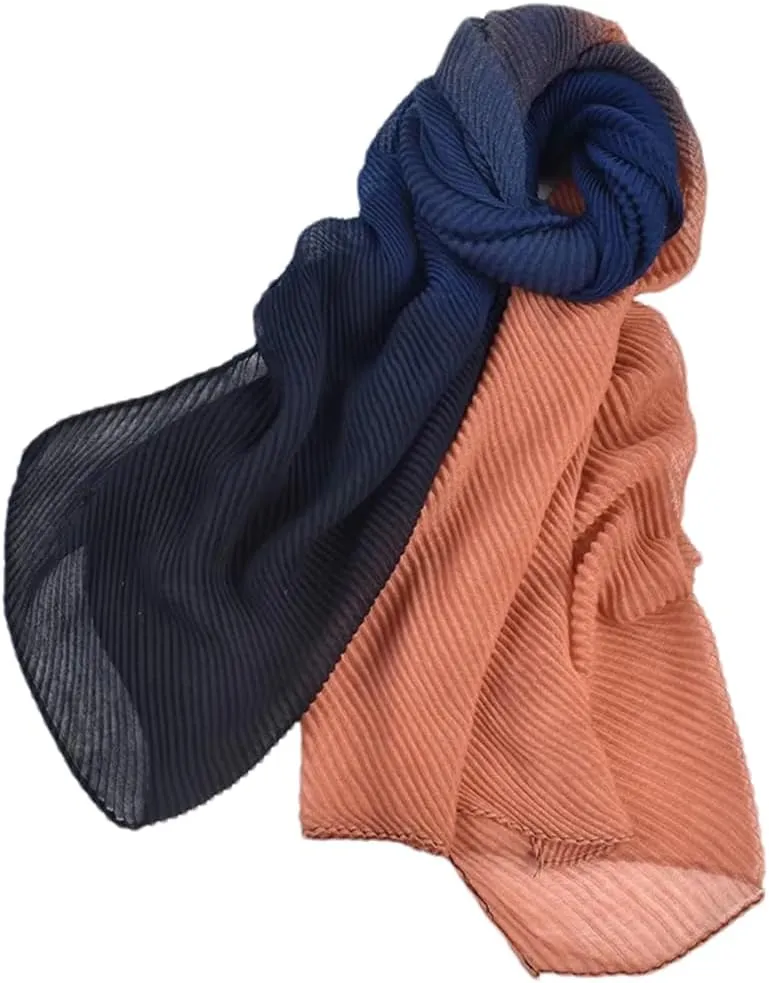 Women Patchwork Long Scarf Lightweight Breathable Pleated Wrapped Shawl Wraps