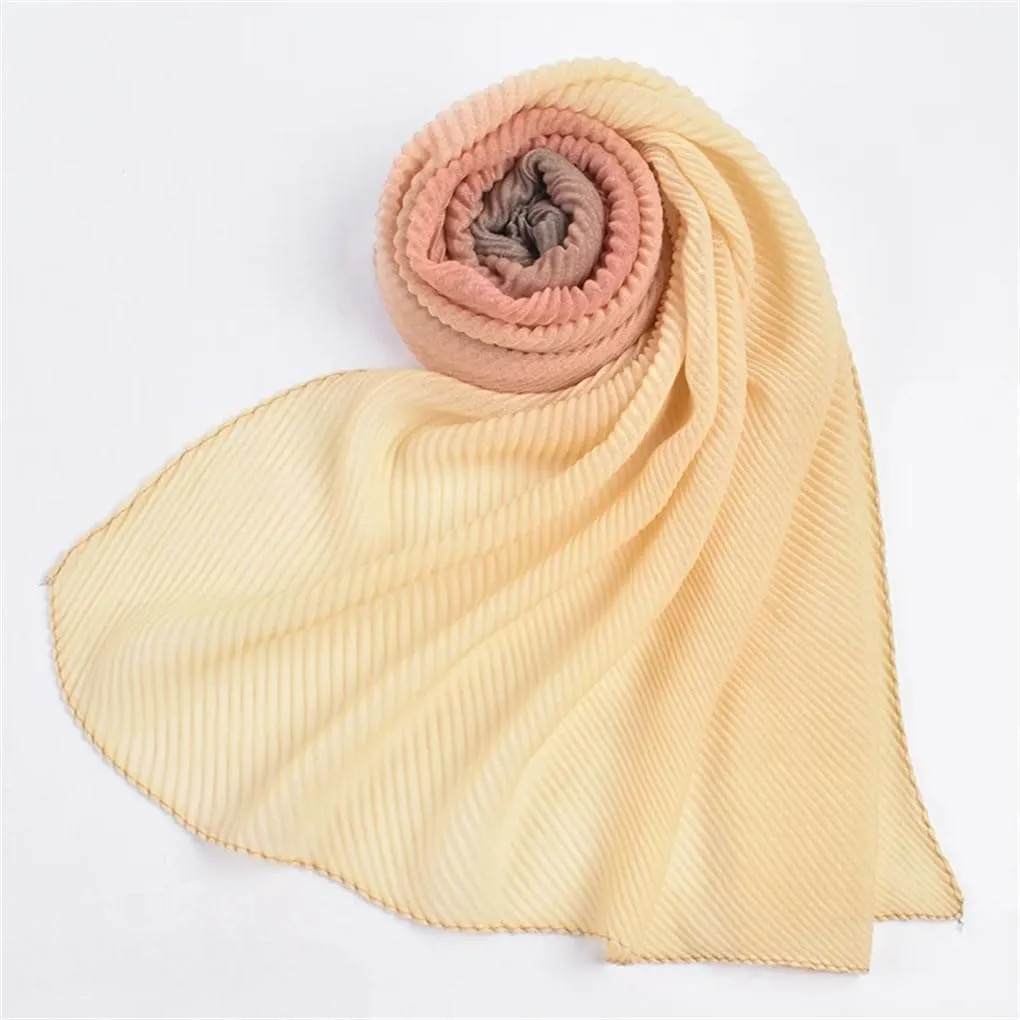Women Patchwork Long Scarf Lightweight Breathable Pleated Wrapped Shawl Wraps