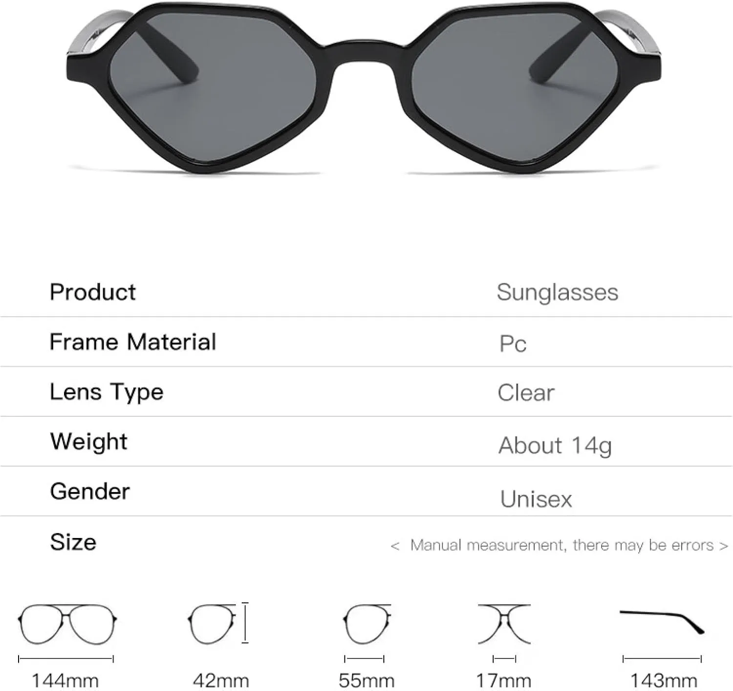 Women Rhombus Clear Green Sun Glasses Irregular Vintage Small Frame Goggle Uv400