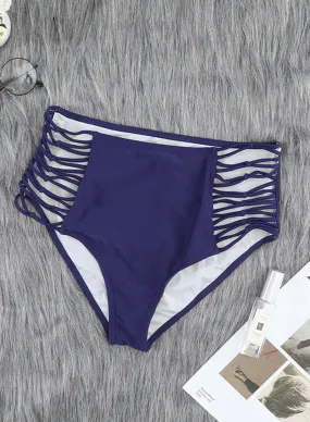 Women's Blue Hollow-out Sides High Waist Swim Bottoms