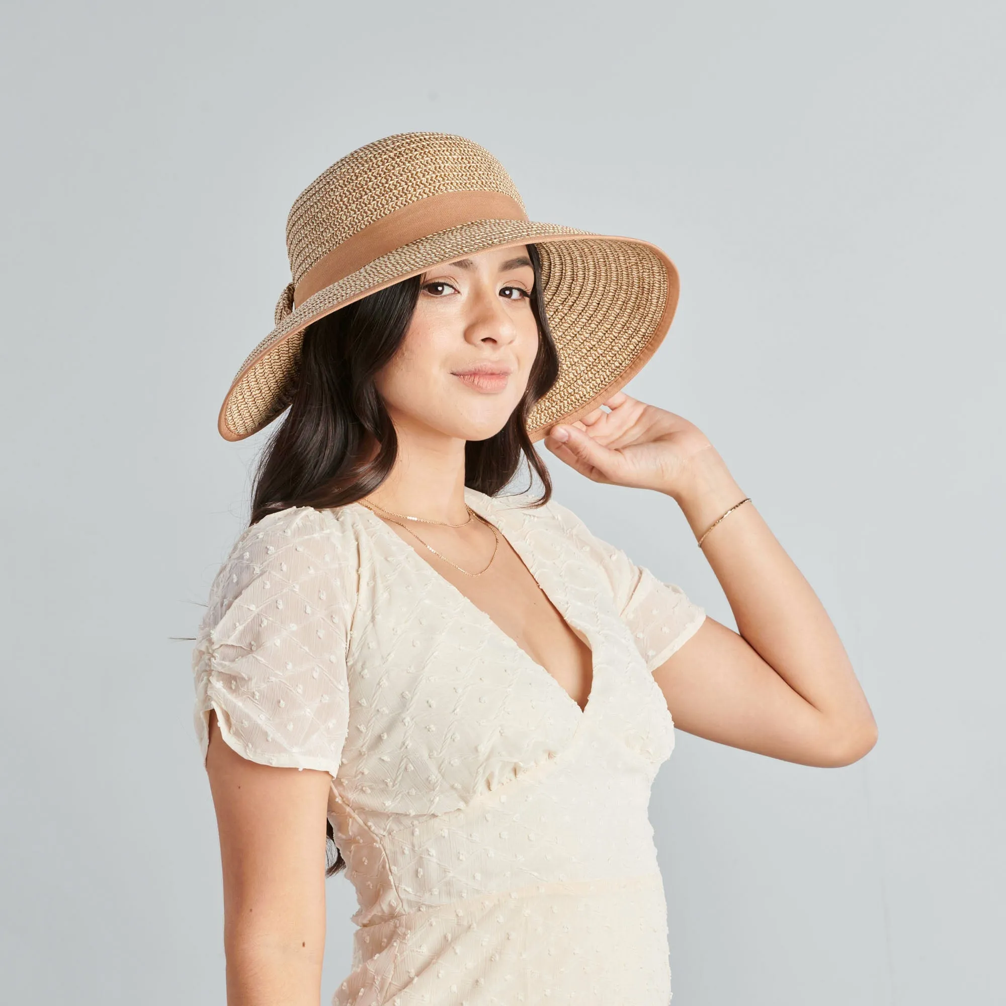 Women's Contrasting Edged Sun Brim Hat with Back Bow