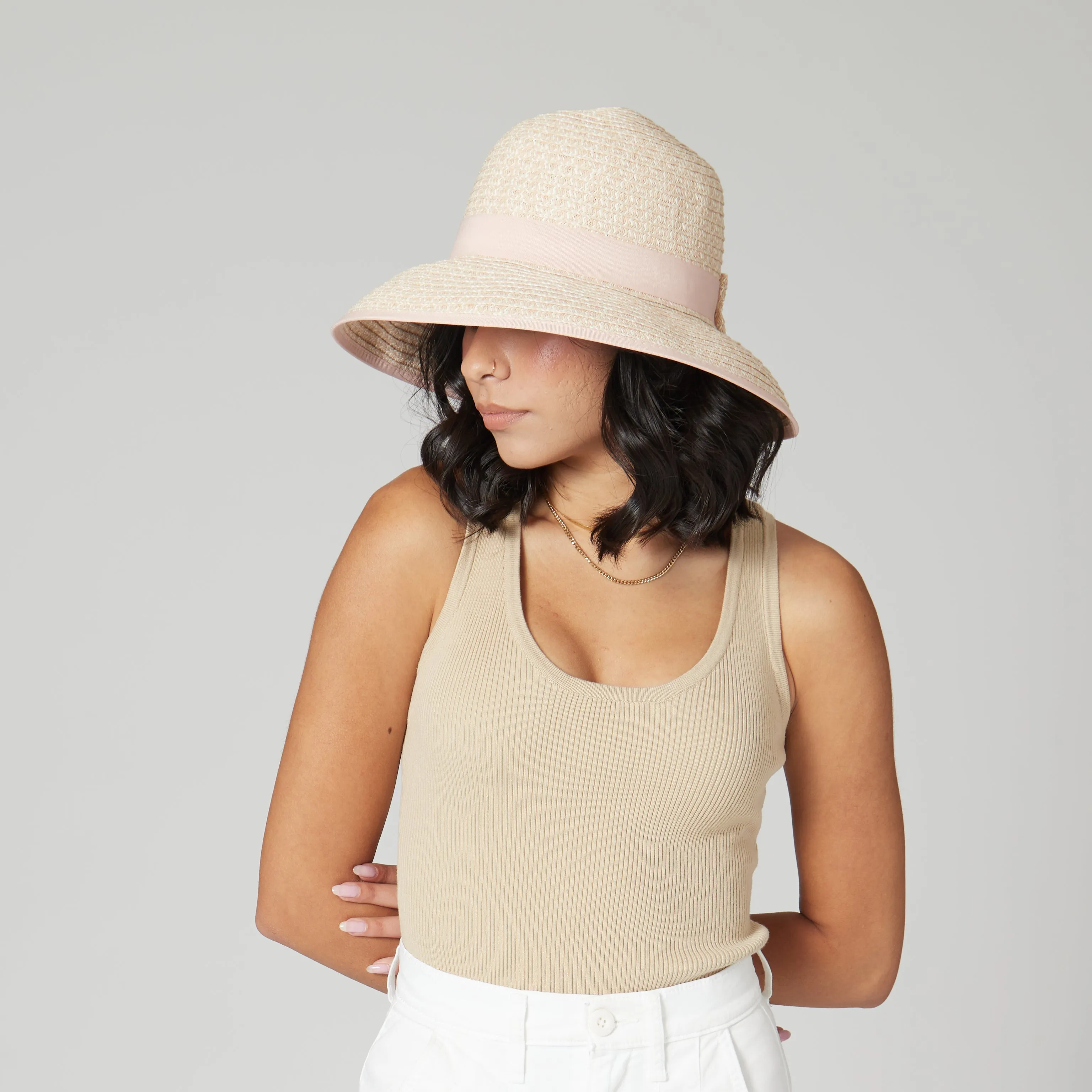 Women's Contrasting Edged Sun Brim Hat with Back Bow