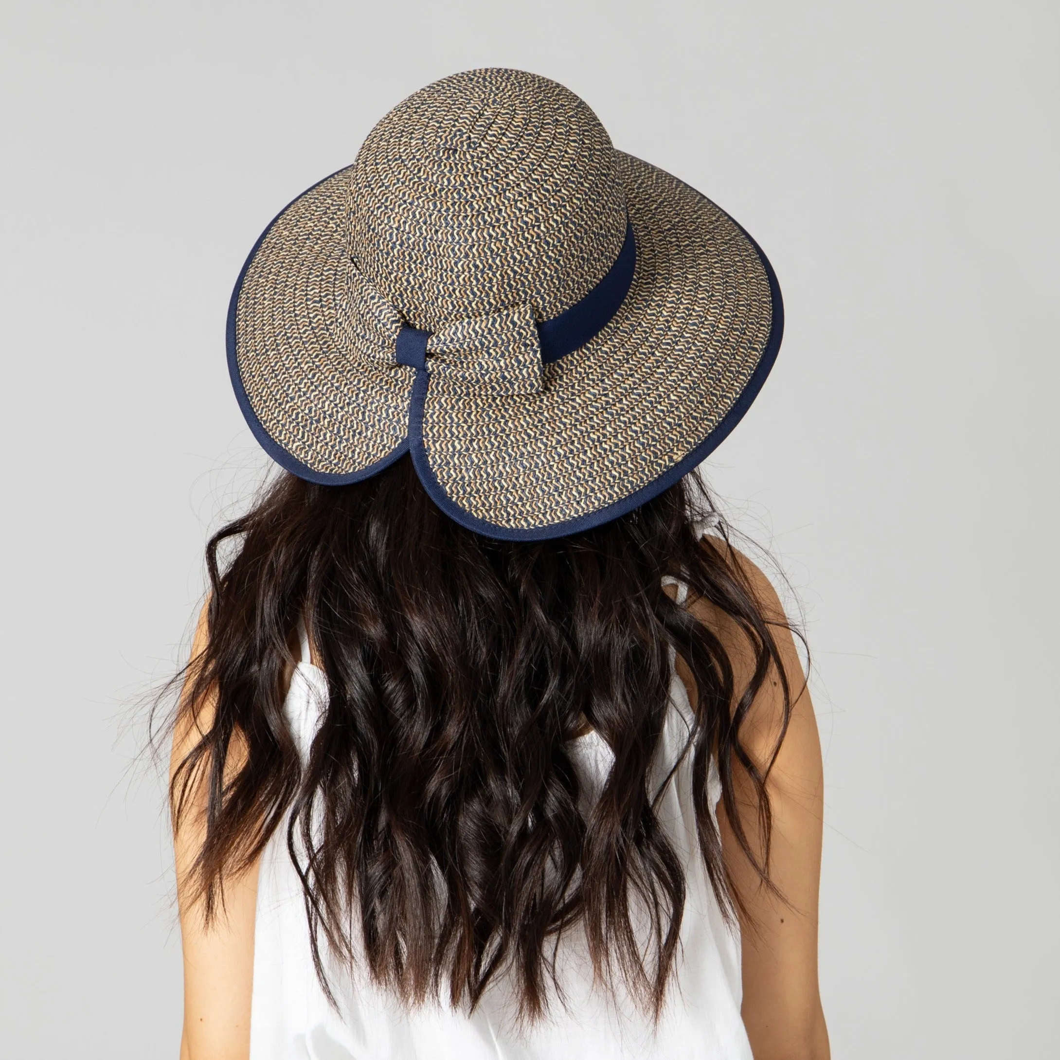 Women's Contrasting Edged Sun Brim Hat with Back Bow