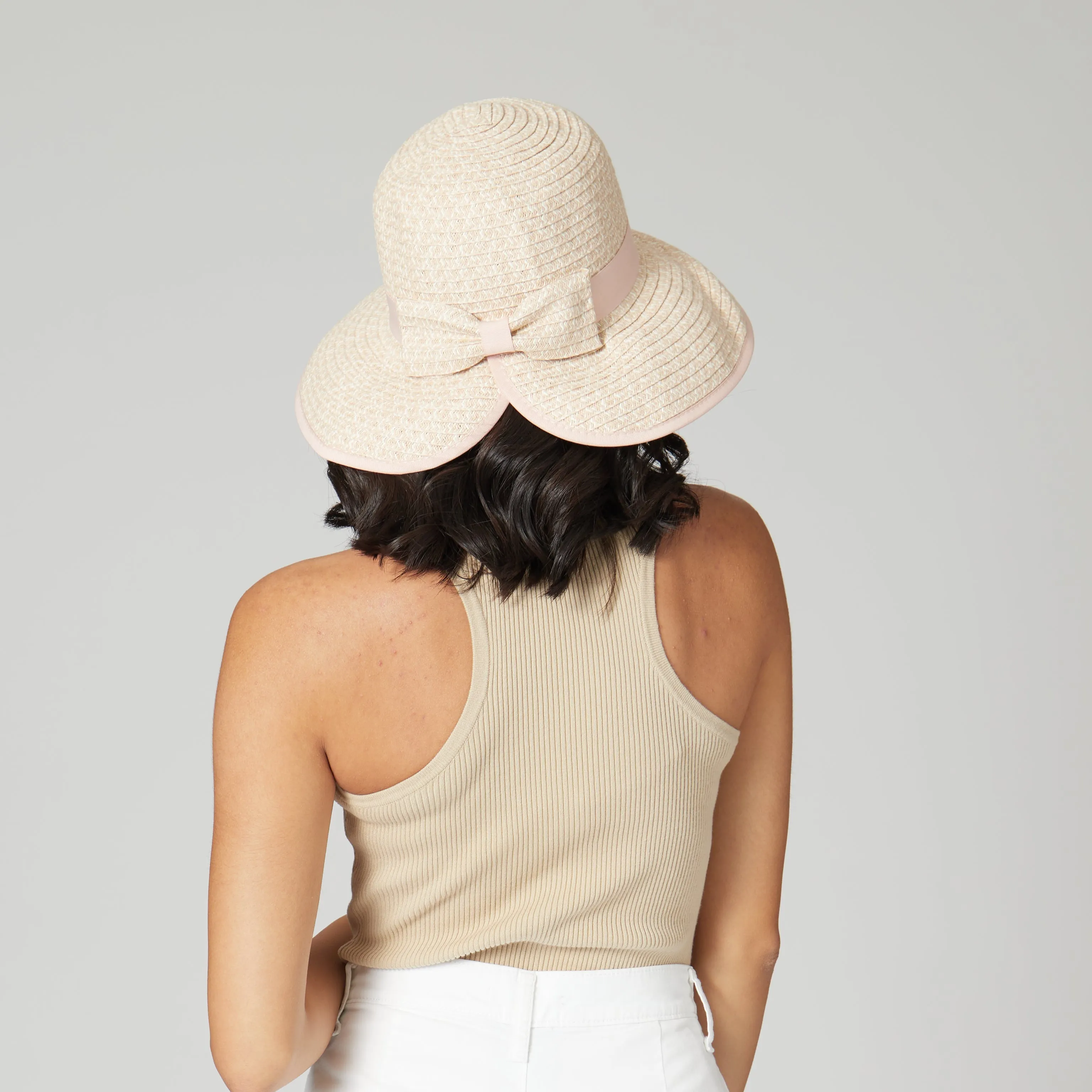 Women's Contrasting Edged Sun Brim Hat with Back Bow