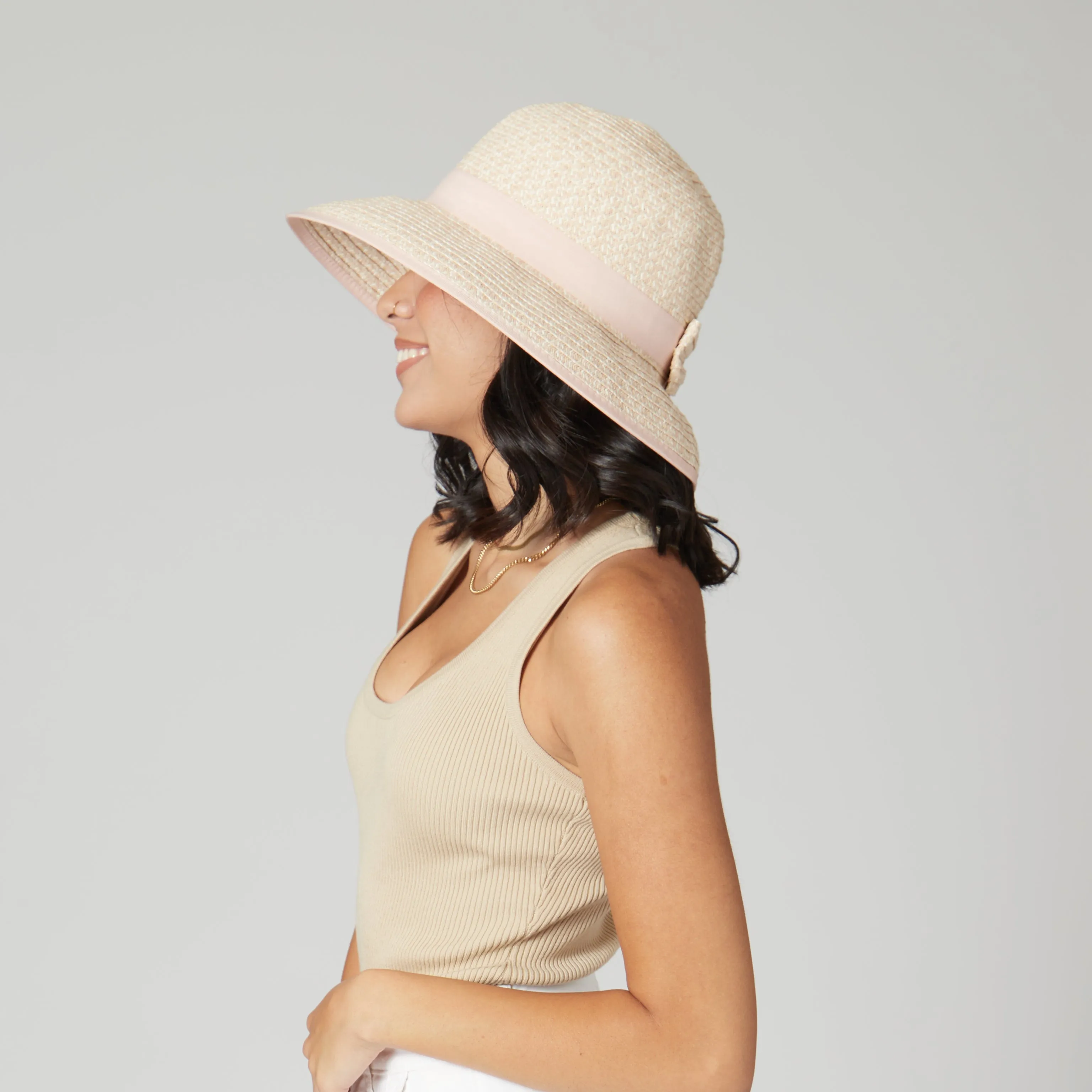 Women's Contrasting Edged Sun Brim Hat with Back Bow