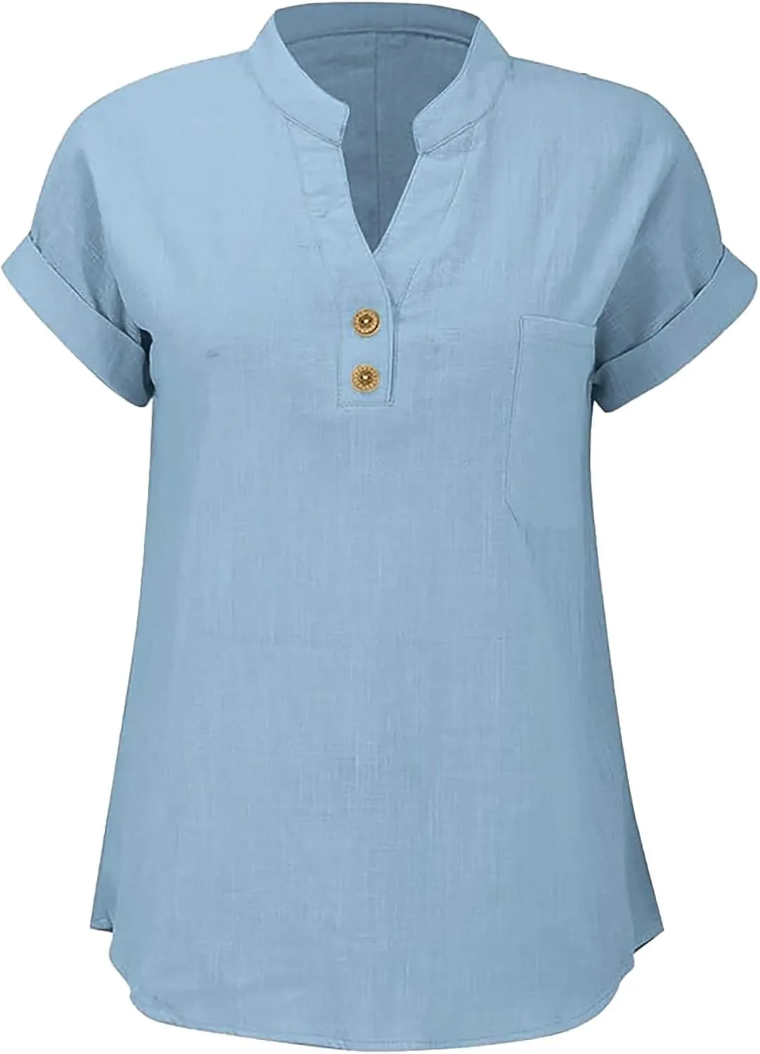 Womens Cotton Gauze Tops Linen Summer Blouses V Neck Short Sleeve Shirts Dressy Casual Tunics Beach Vacation Clothing