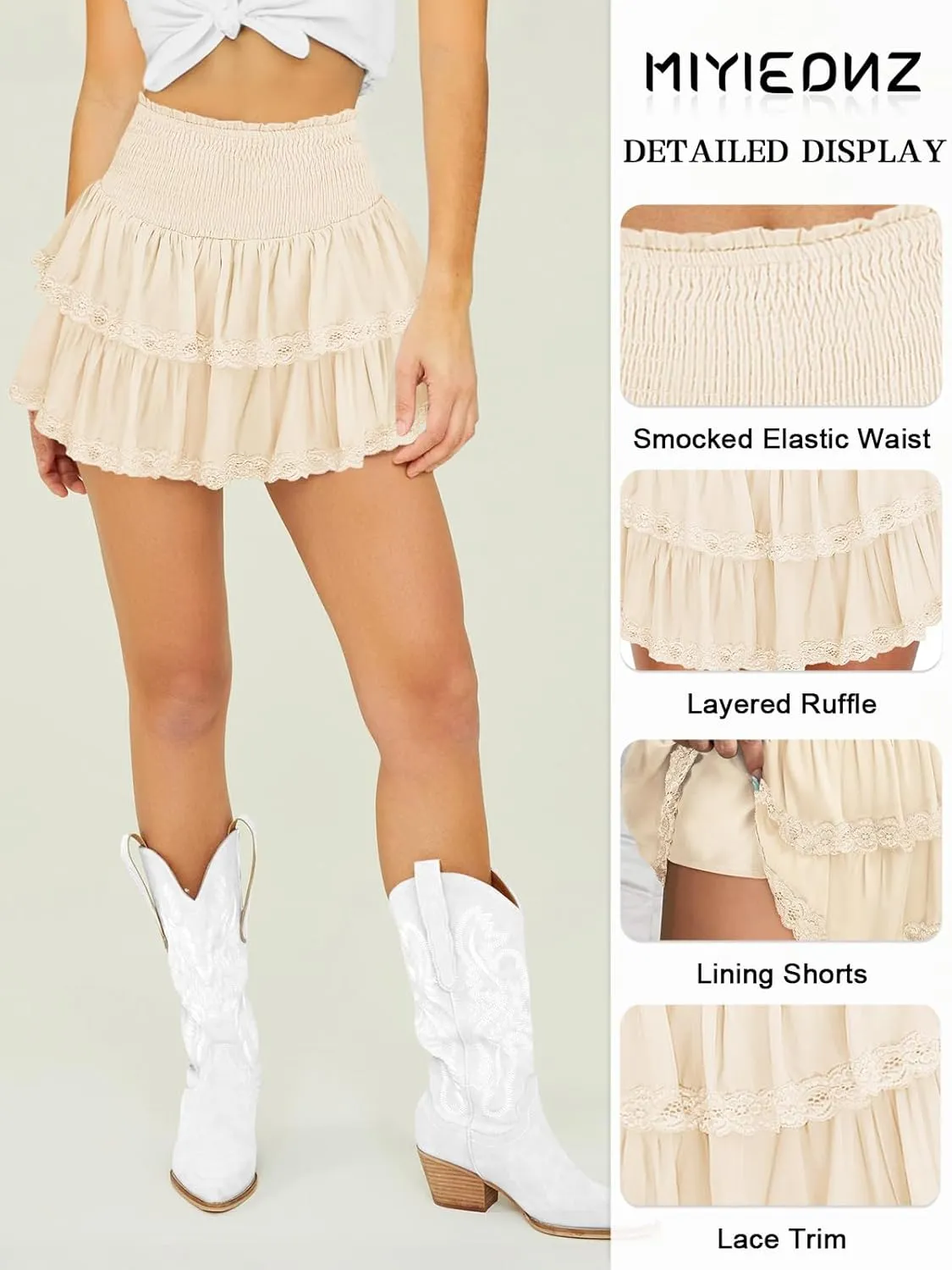 Women's Cute High Waist Ruffle Mini Skirt Layered Ruffle Hem Flared Flowy Casual Swing Beach Mini Short Skirt