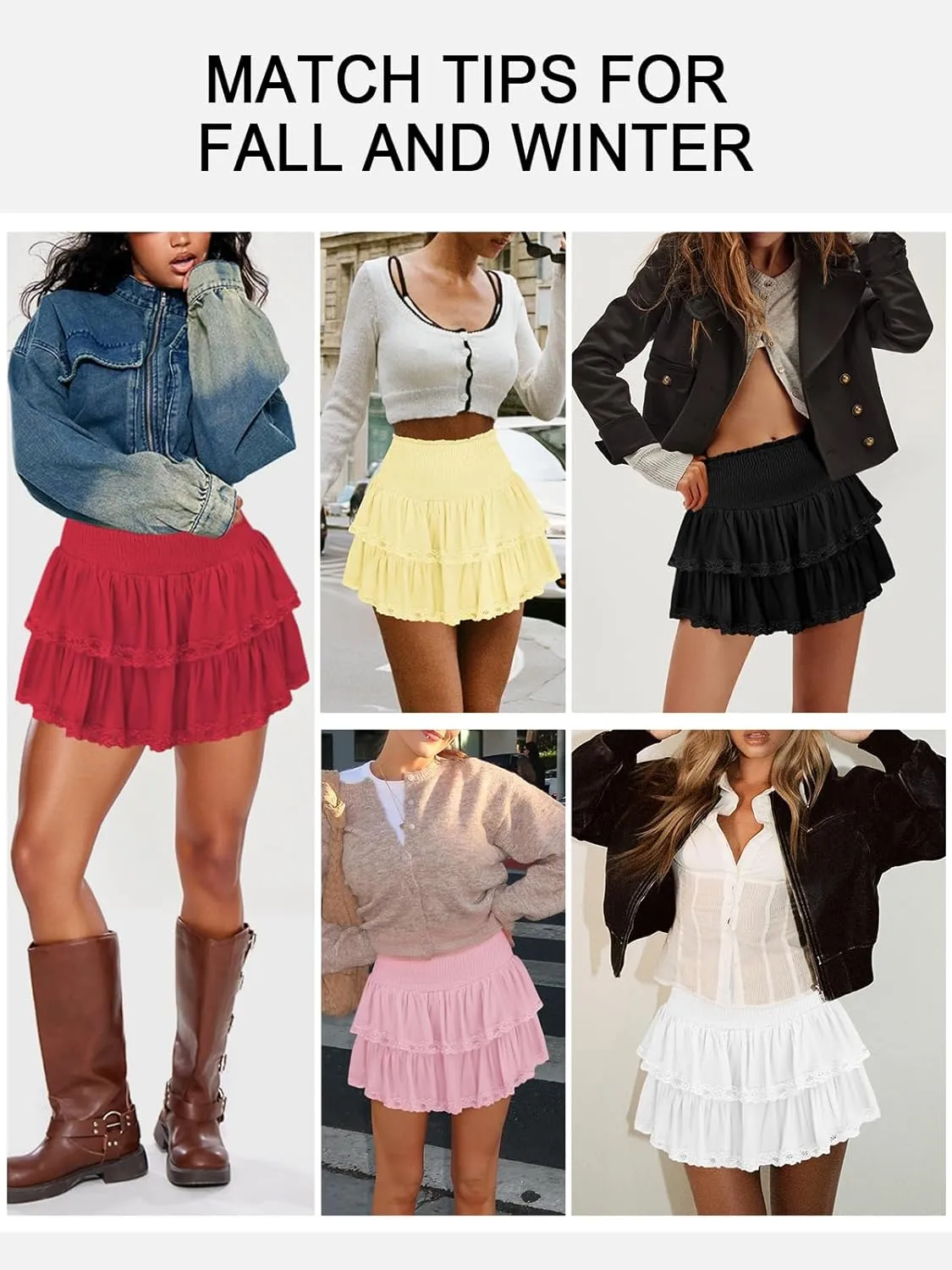 Women's Cute High Waist Ruffle Mini Skirt Layered Ruffle Hem Flared Flowy Casual Swing Beach Mini Short Skirt
