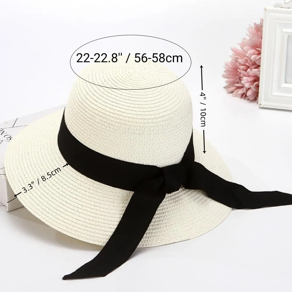 Womens Floppy Beach Sun Straw Hat Foldable Travel Wide Brim Summer Bucket Hat UPF 50 