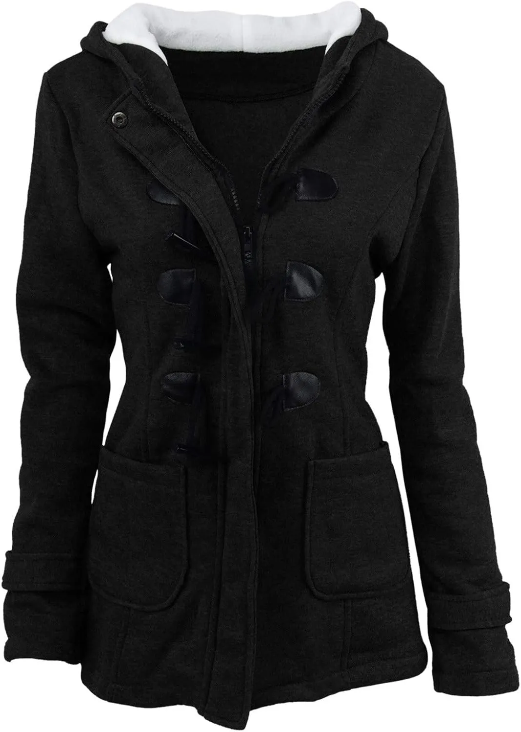 Womens Mid Long Pep Trench Coat Sweatshirt Warm Long Solid Color Pocket Coat Jacket Causal Womens Winter Wool Coat