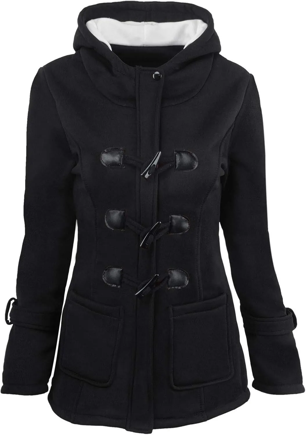 Womens Mid Long Pep Trench Coat Sweatshirt Warm Long Solid Color Pocket Coat Jacket Causal Womens Winter Wool Coat