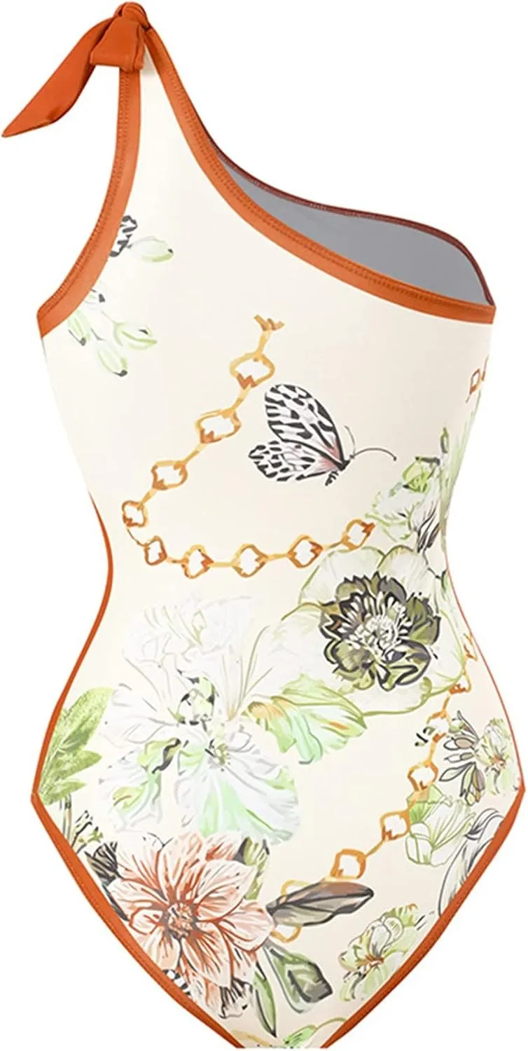 Womens One Piece Swimsuit with Beach Cover Up Wrap Skirt Sarong Retro Floral Print Bikini Set Two Piece Bathing Suit