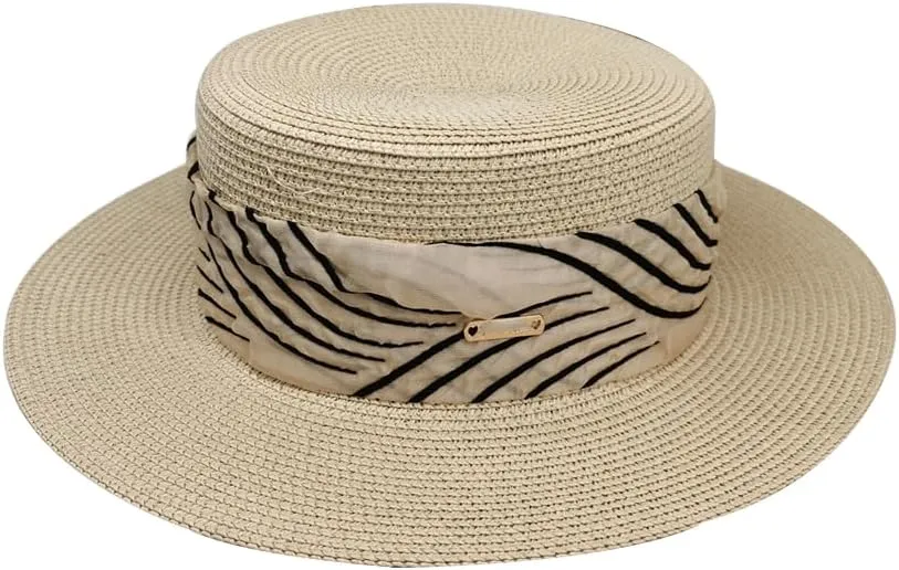 Women's Outdoor Foldable Sun Hat Beach Travel Flat Top Straw Hat Boater Summer Fedoras Wide Brim Sunhats
