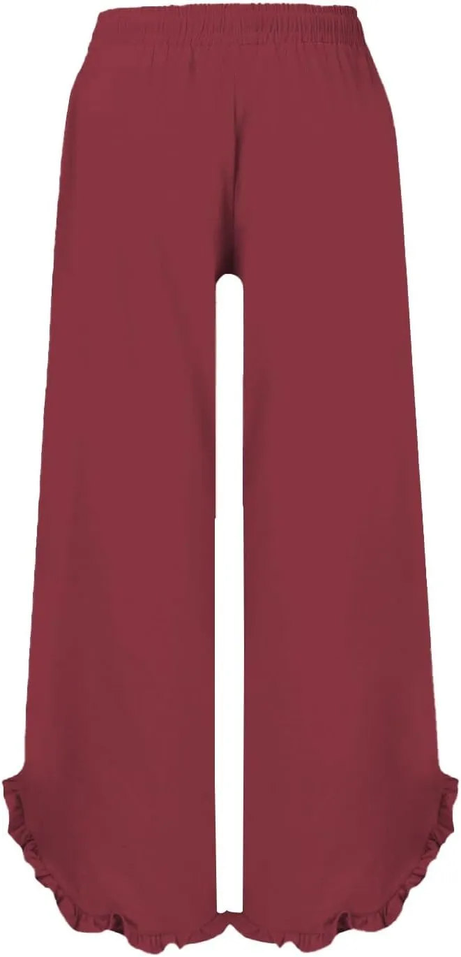 Women's Pants Linen Pants Summer High Waisted Palazzo Pants Wide Leg Drawstring Elastic Waist Loose Comfy Trousers