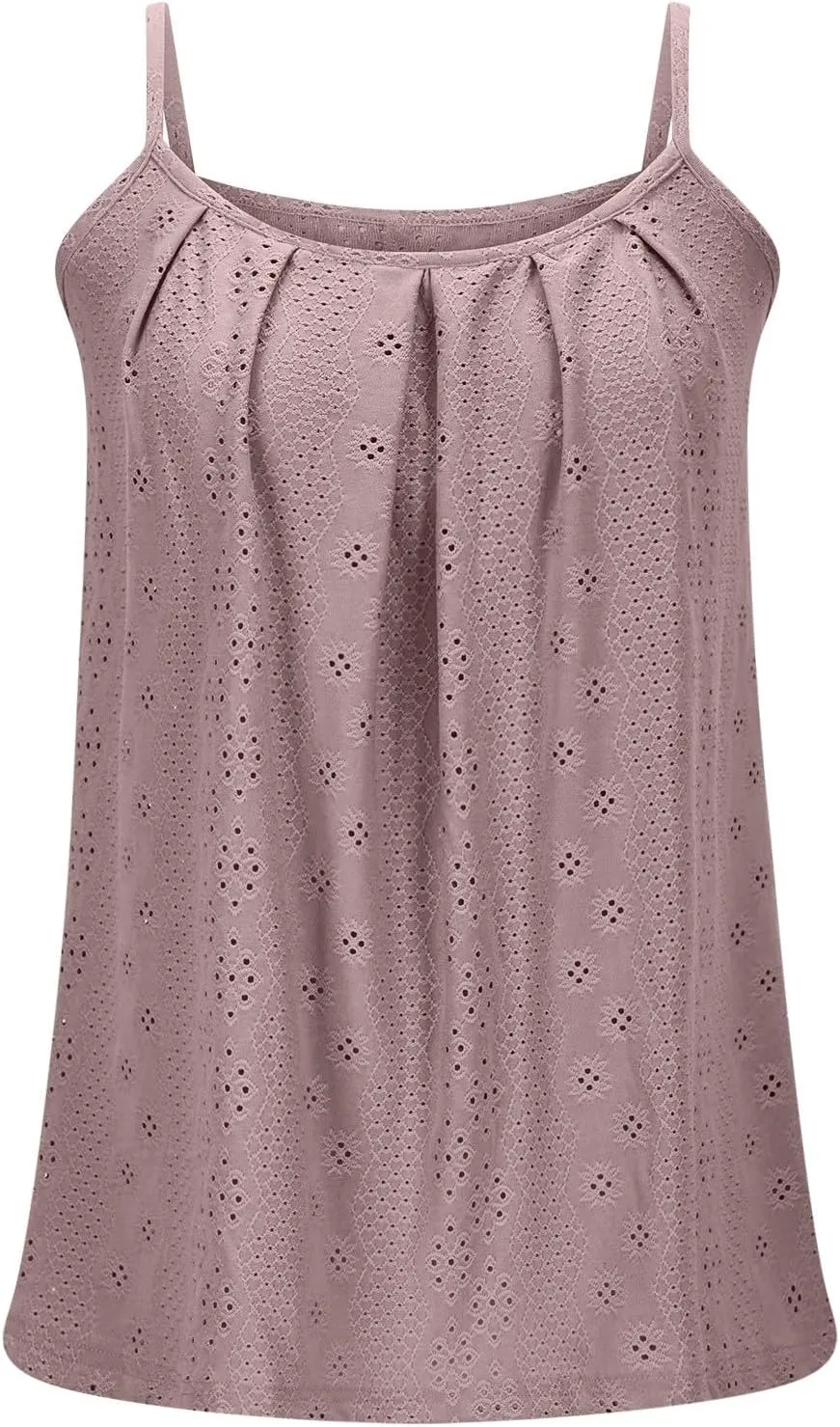 Women's Summer Casual Camisole Tops, Pleated Loose Eyelet Embroidery Trendy Clothes Sleeveless Spaghetti Strap Shirts