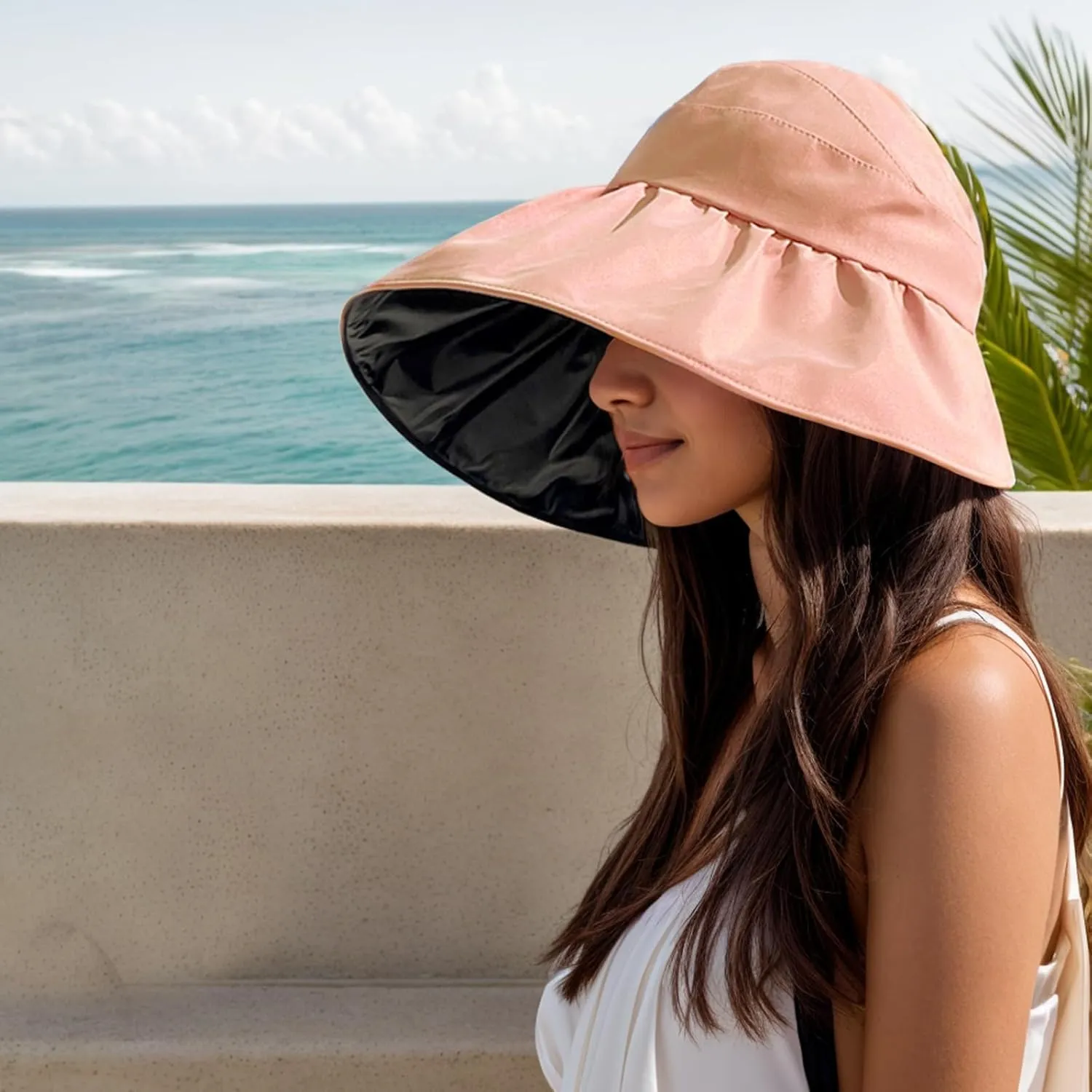 Womens Sun Hats for Women - Outdoor UV Protection Hollow Top Sun Hat, Wide Brim with Ponytail Hole Beach Summer Hat