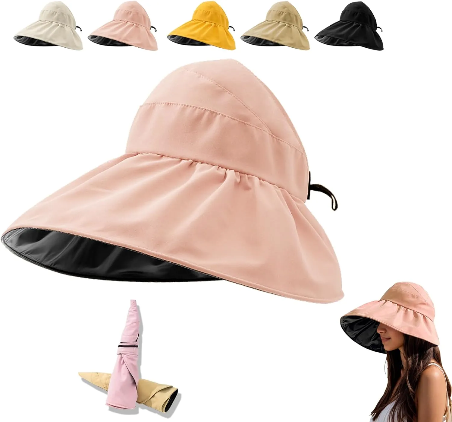 Womens Sun Hats for Women - Outdoor UV Protection Hollow Top Sun Hat, Wide Brim with Ponytail Hole Beach Summer Hat