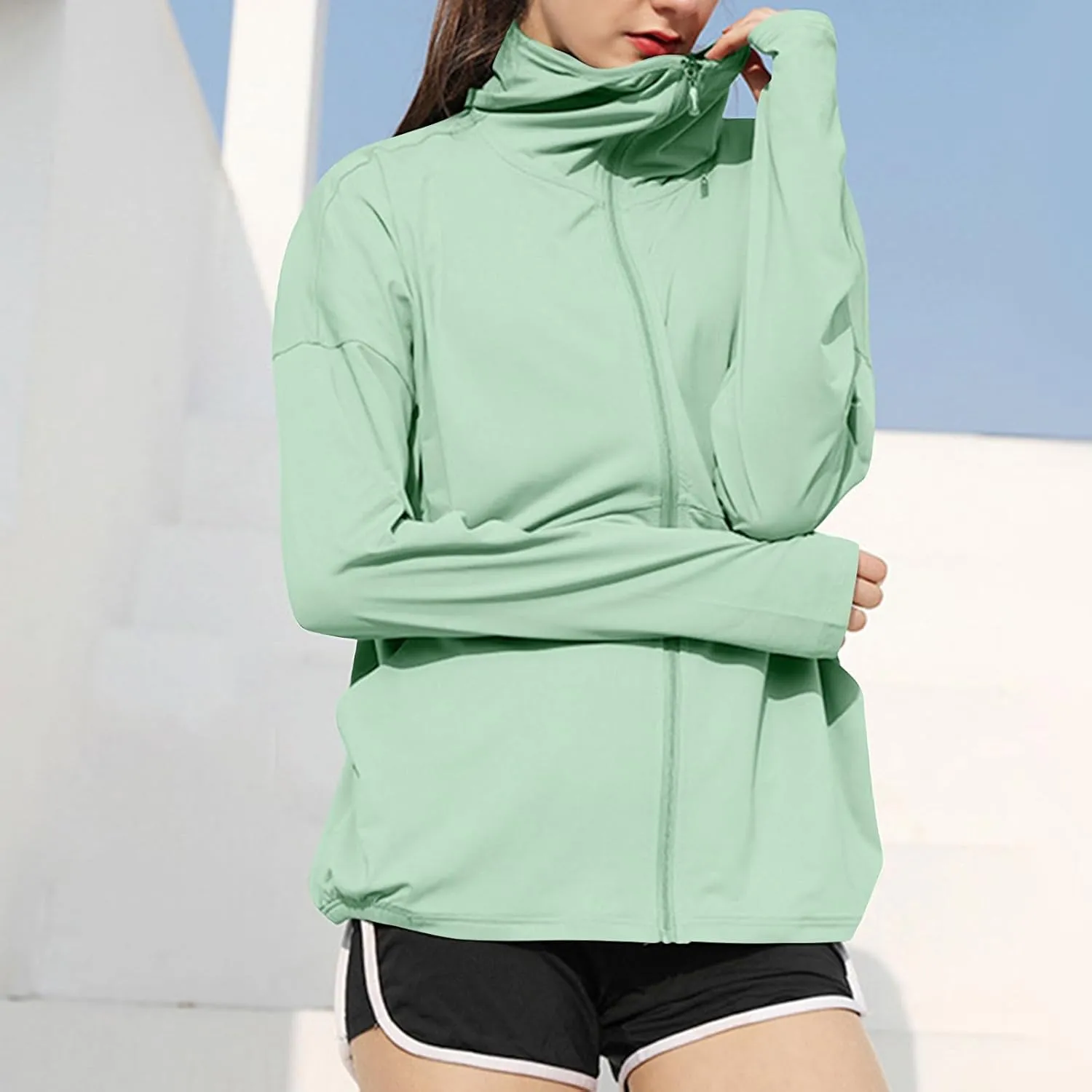 Womens UPF50  Long Sleeve Sun Shirt UV Protection Hoodie Hiking Workout Tops Quick Dry Outdoor Light Athletic Jackets