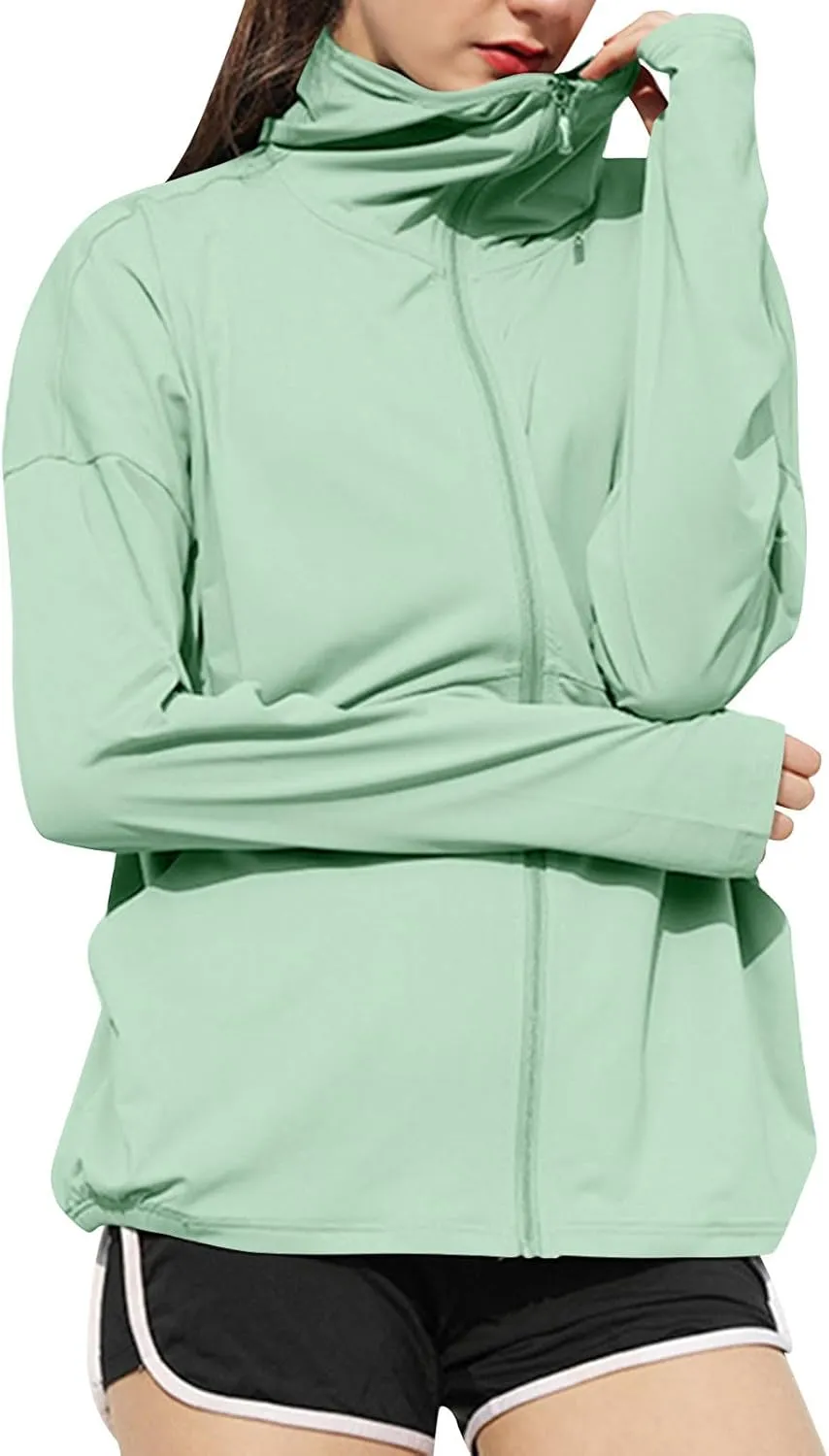 Womens UPF50  Long Sleeve Sun Shirt UV Protection Hoodie Hiking Workout Tops Quick Dry Outdoor Light Athletic Jackets