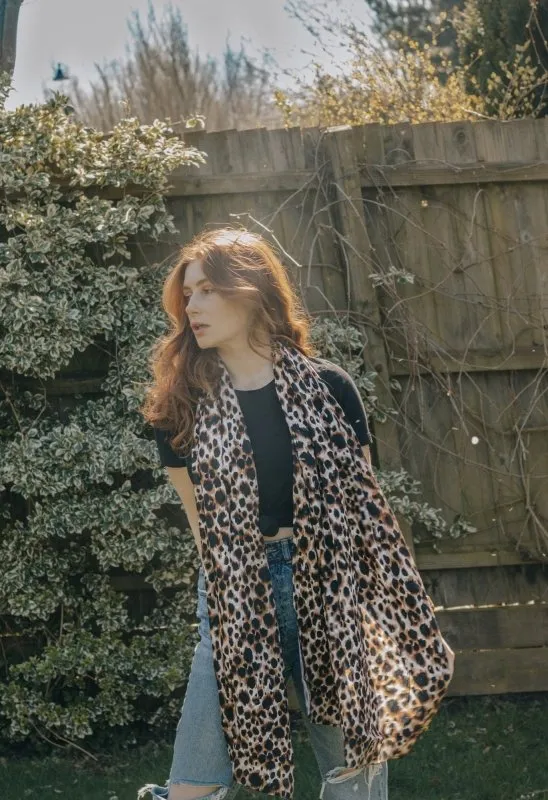Xander Kostroma - All Over Hand Painted Leopard Print Viscose Scarf for Women - 180 x 70cm - Limited Edition - Sustainable and Stylish Fashion - Perfect for Everyday Wear