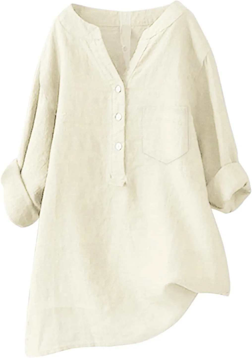 ZWRXW Womens Cotton Linen Shirts 3/4 Sleeve V Neck Tshirts Solid Color Comfy Tops Summer Casual Dressy Tunic Top Blouses